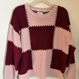 BearPaw Checkered Sweater - Burgundy and Blush
